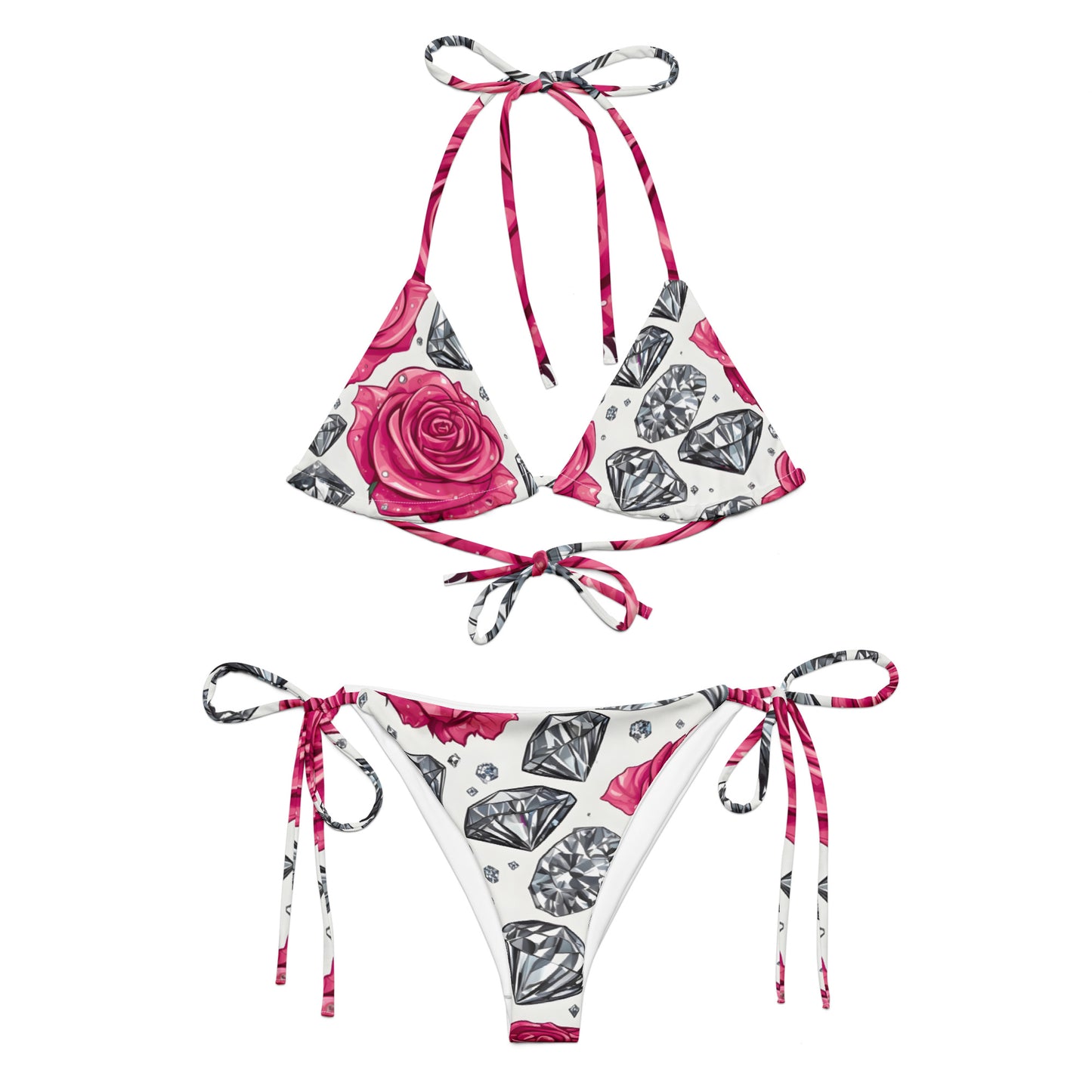 Roses and Diamonds on White Bikini