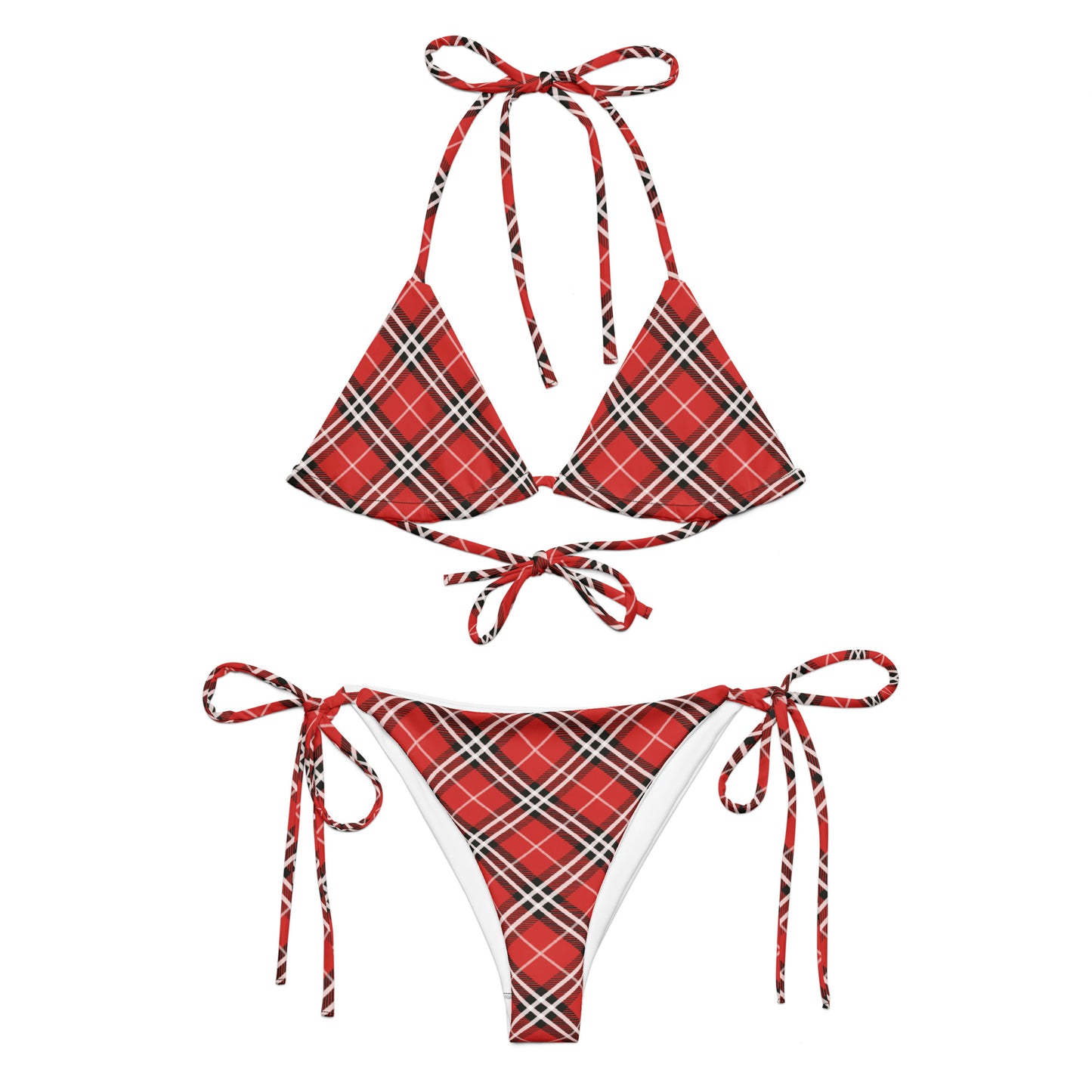 Red Plaid with White Stripes Bikini