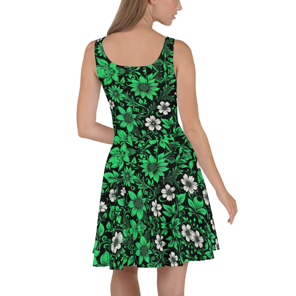 Green on Black Floral Dress