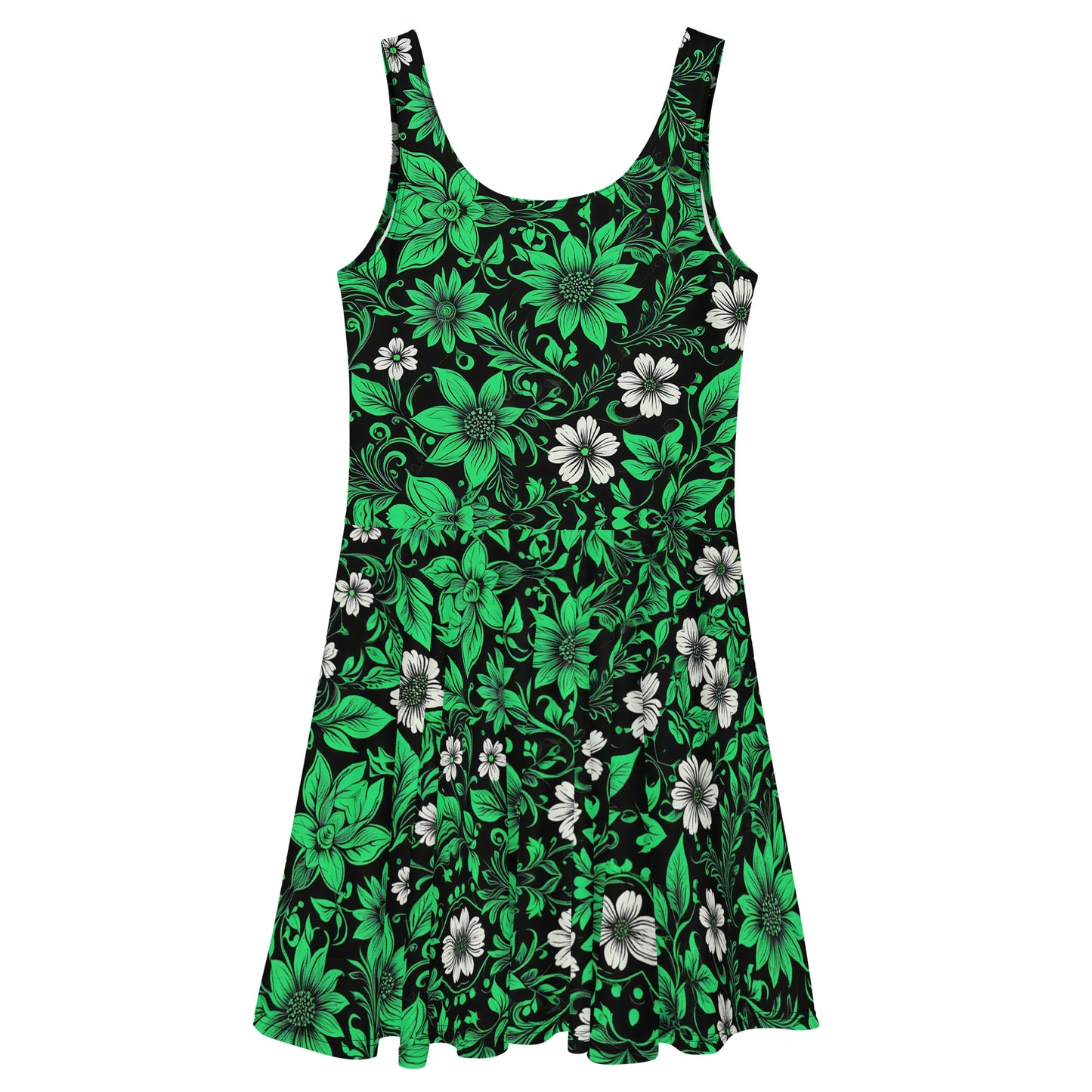 Green on Black Floral Dress