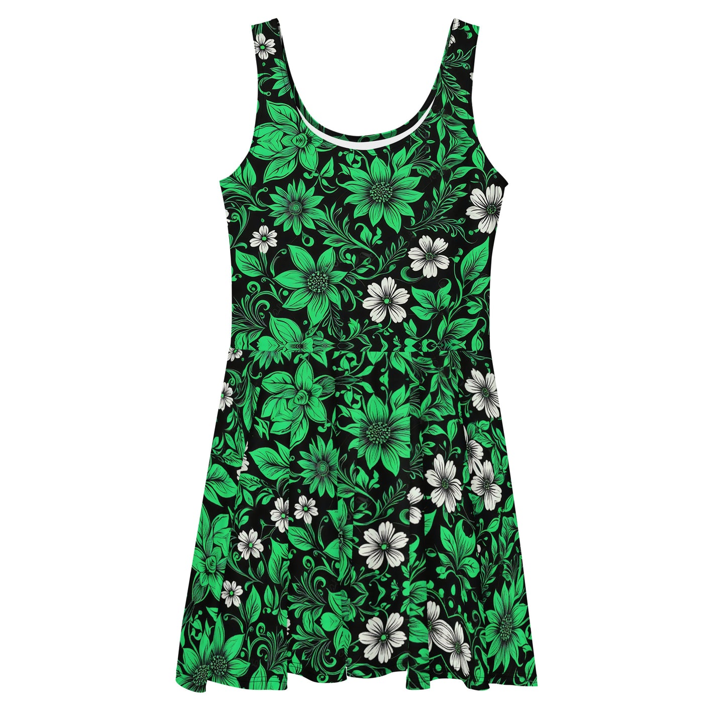 Green on Black Floral Dress