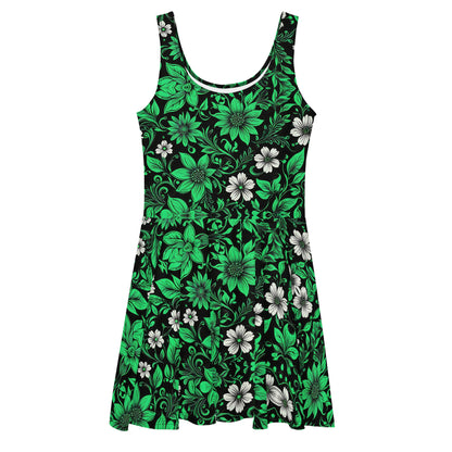 Green on Black Floral Dress