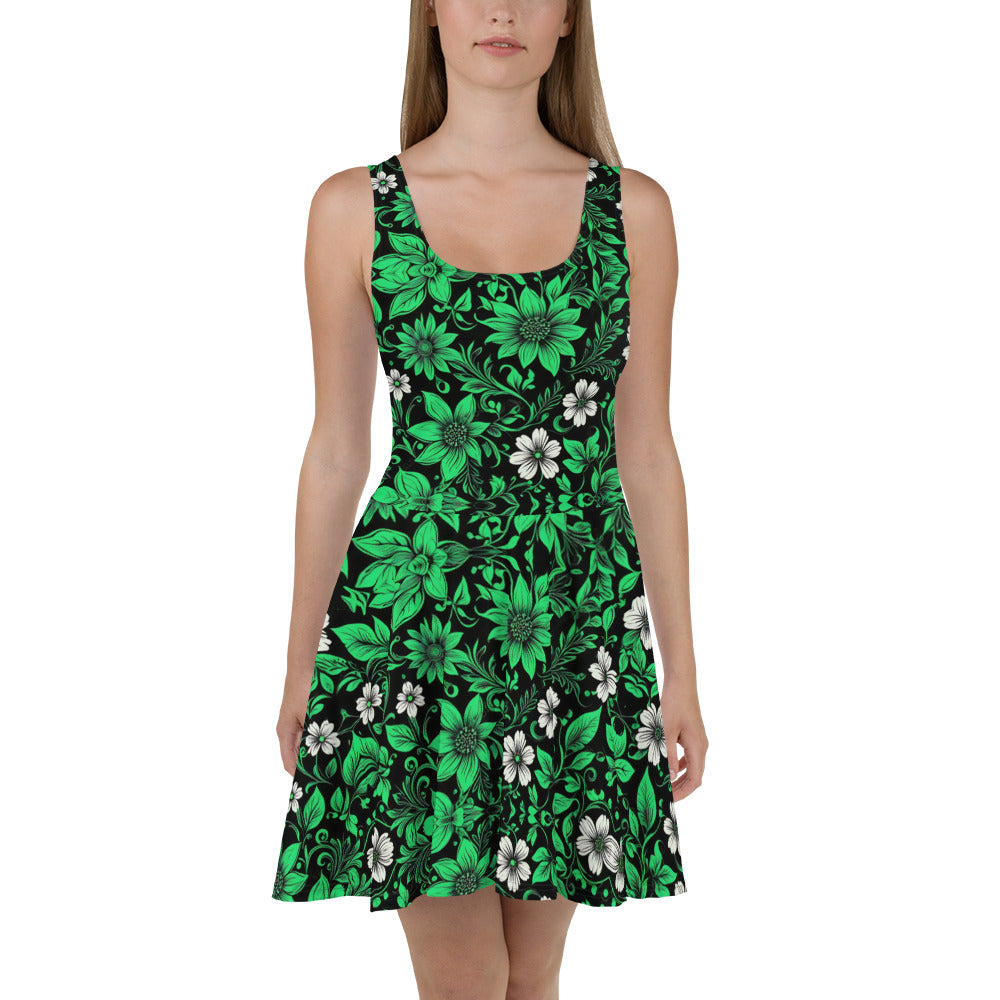 Green on Black Floral Dress