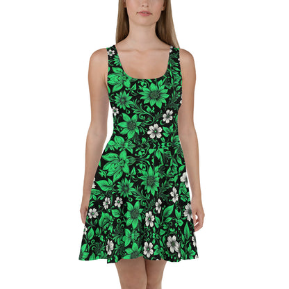 Green on Black Floral Dress