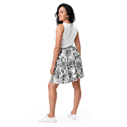 Black and White Roses Tattoo Style Skirt