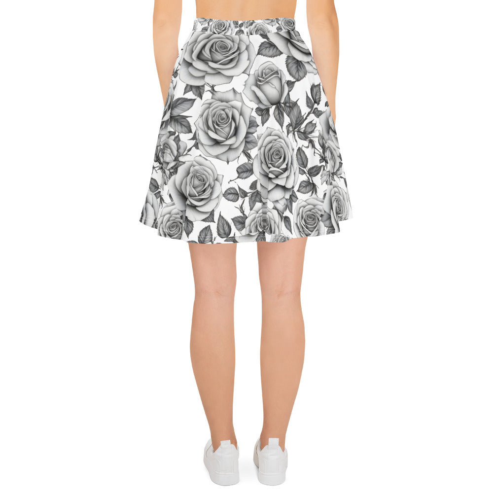 Black and White Roses Tattoo Style Skirt