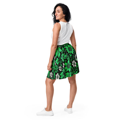 Green on Black Floral Skirt