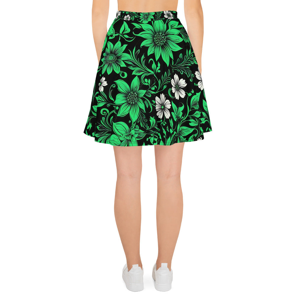 Green on Black Floral Skirt