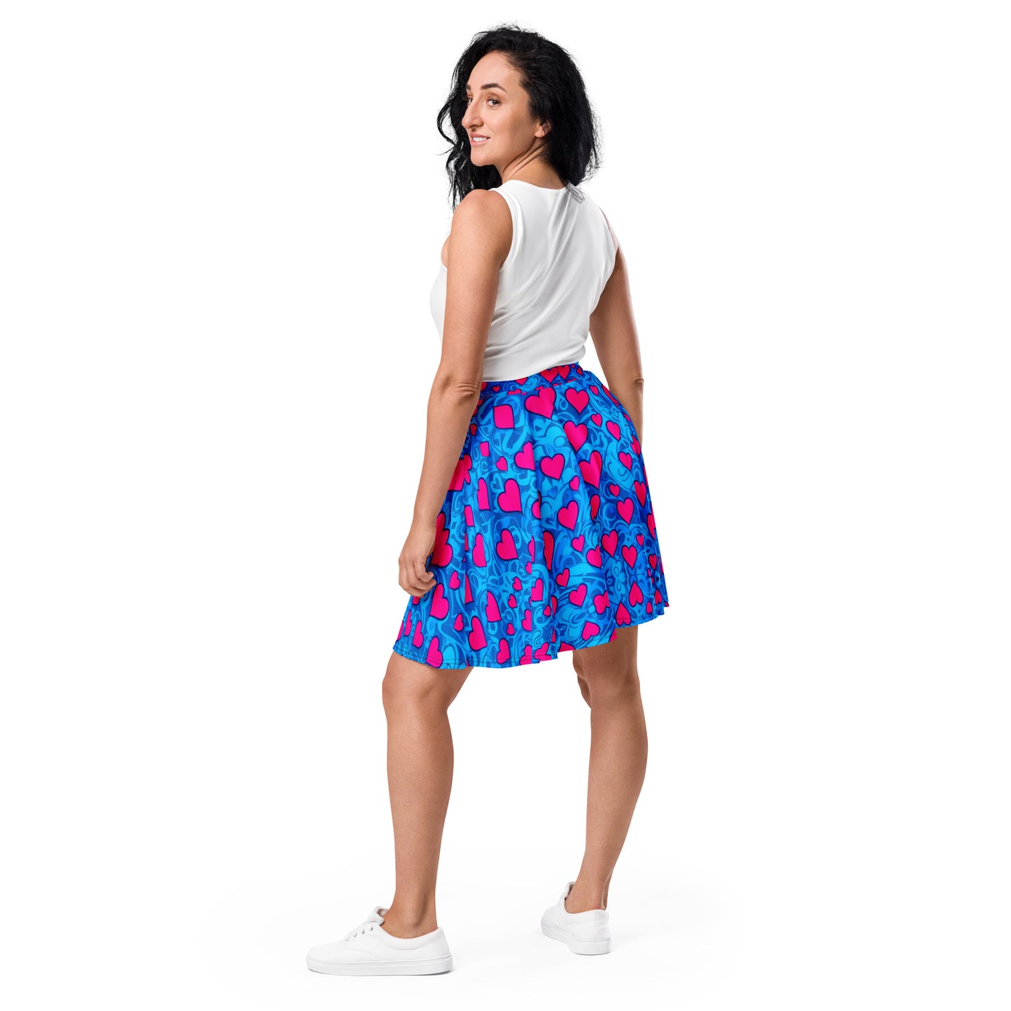 Pink Hearts on Blue Skirt