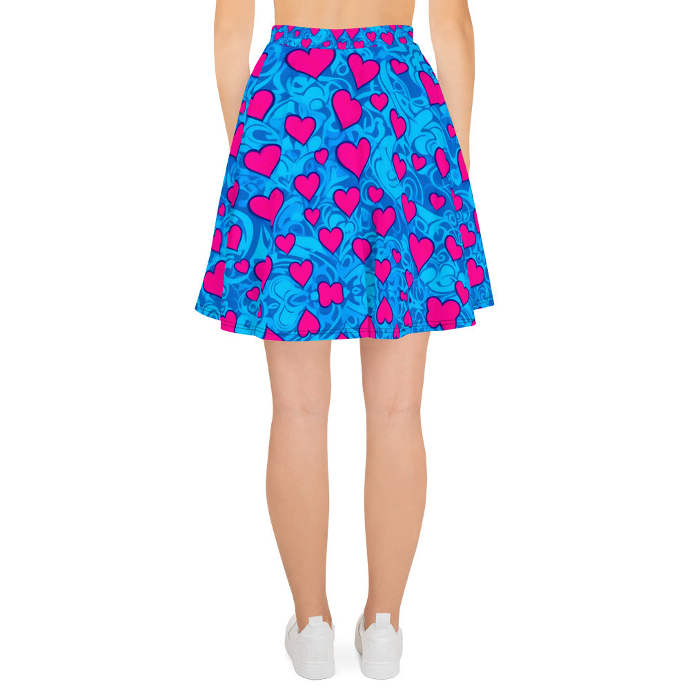 Pink Hearts on Blue Skirt