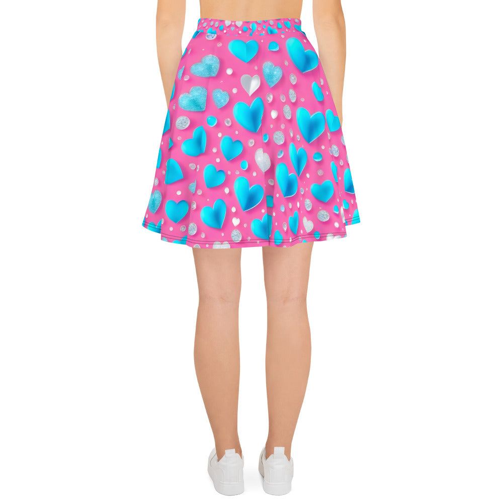 Cute Blue Hearts on Pink Skirt