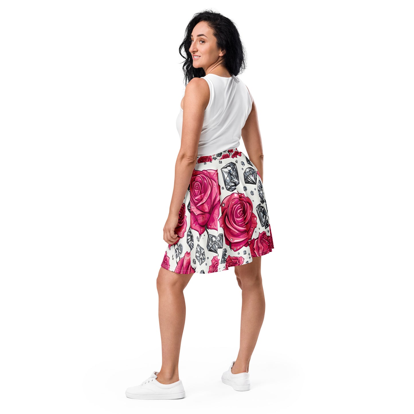 Roses and Diamonds on White Skirt