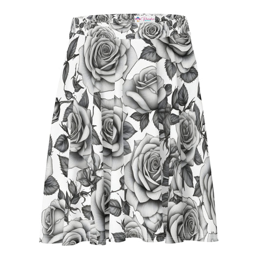 Black and White Roses Tattoo Style Skirt