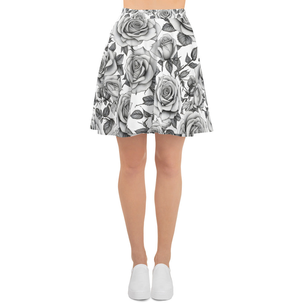 Black and White Roses Tattoo Style Skirt