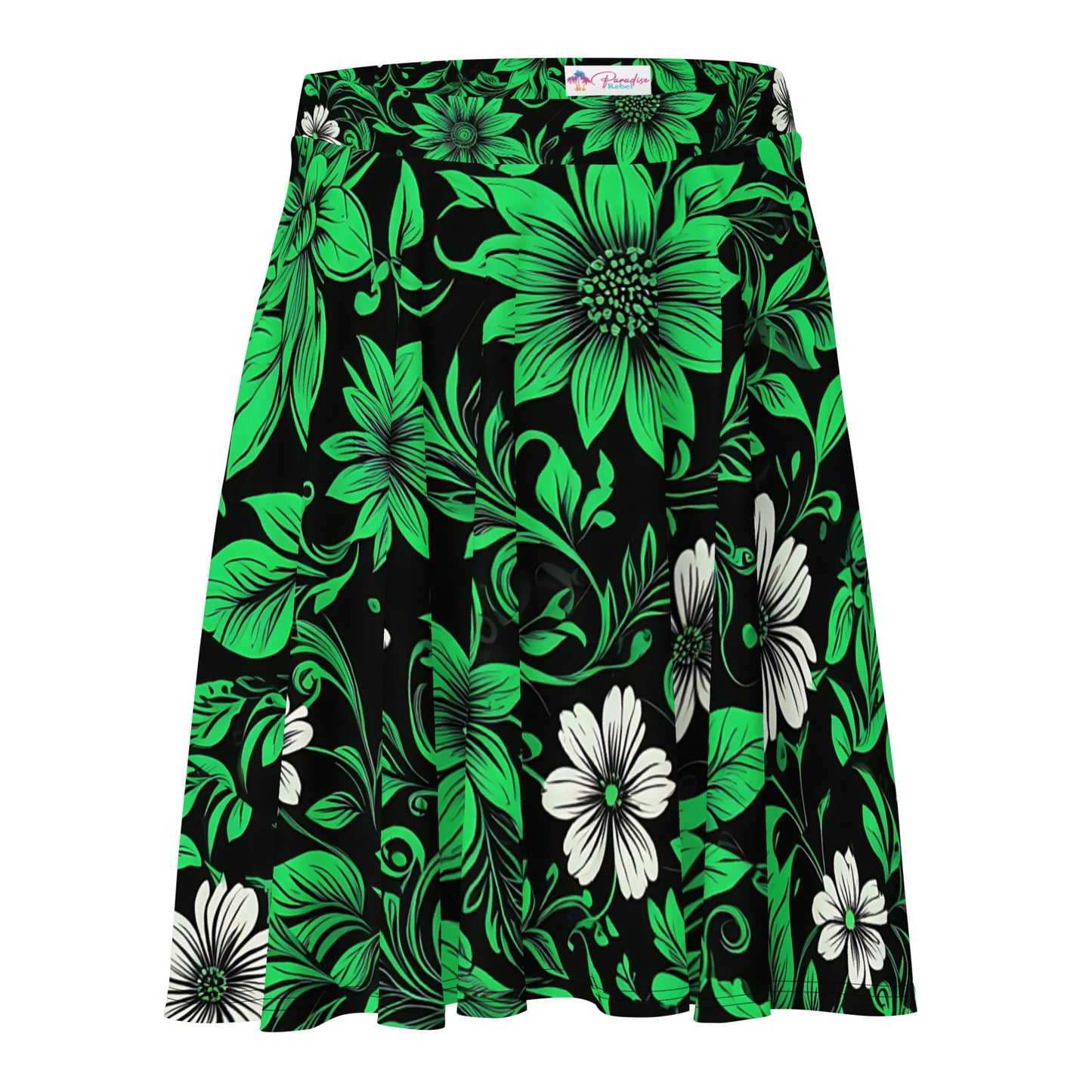 Green on Black Floral Skirt