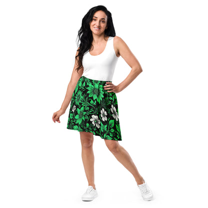 Green on Black Floral Skirt