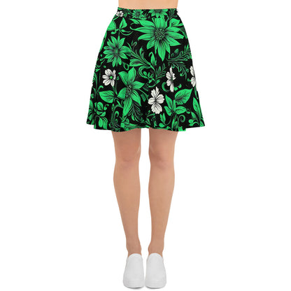 Green on Black Floral Skirt