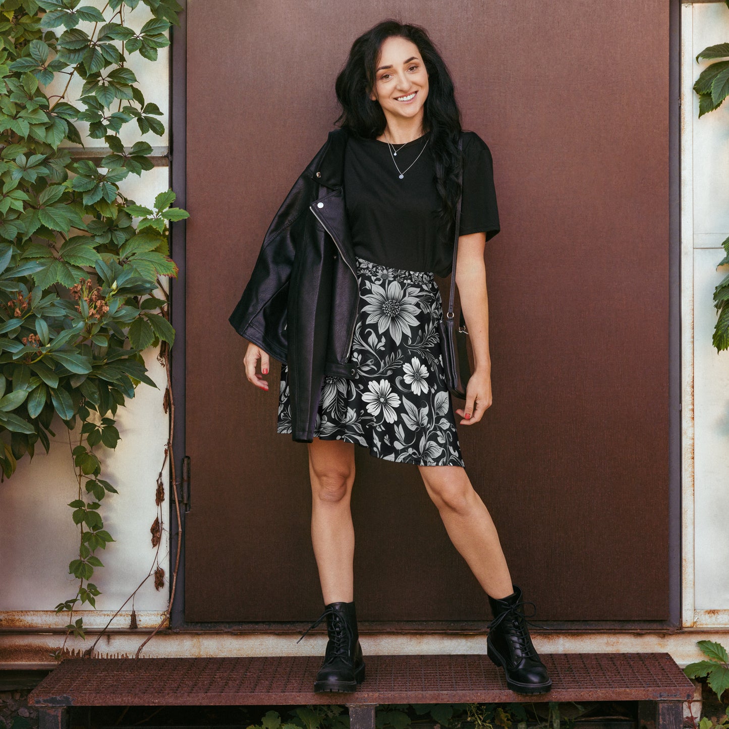 Black and White Floral Skirt