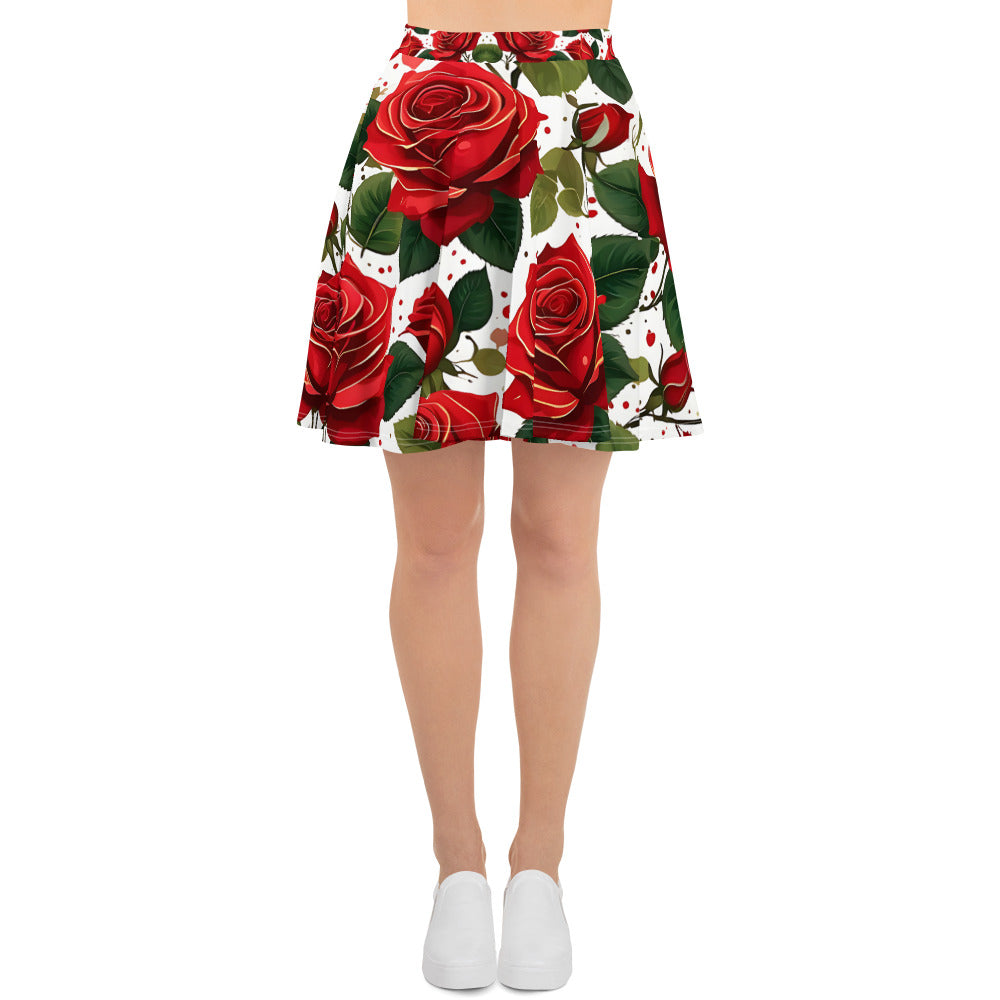 Red Roses Floral Skirt