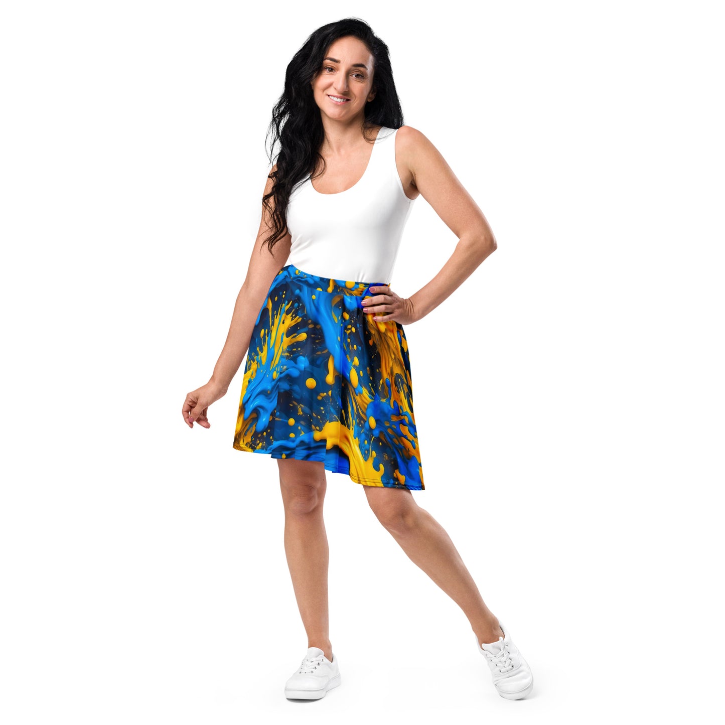 Blue and Yellow Splash Art Skirt