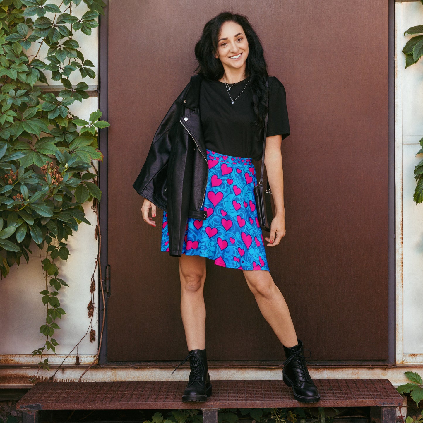 Pink Hearts on Blue Skirt