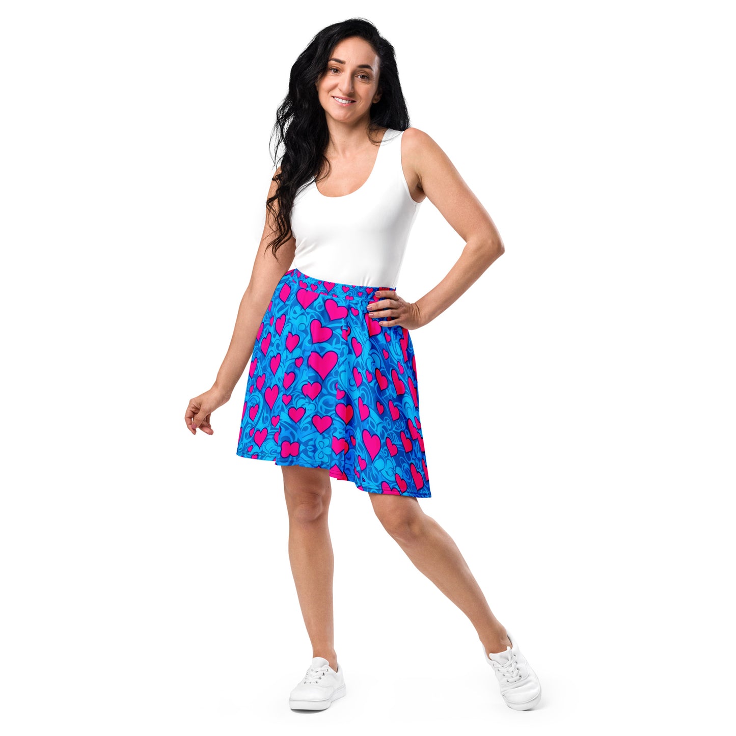 Pink Hearts on Blue Skirt