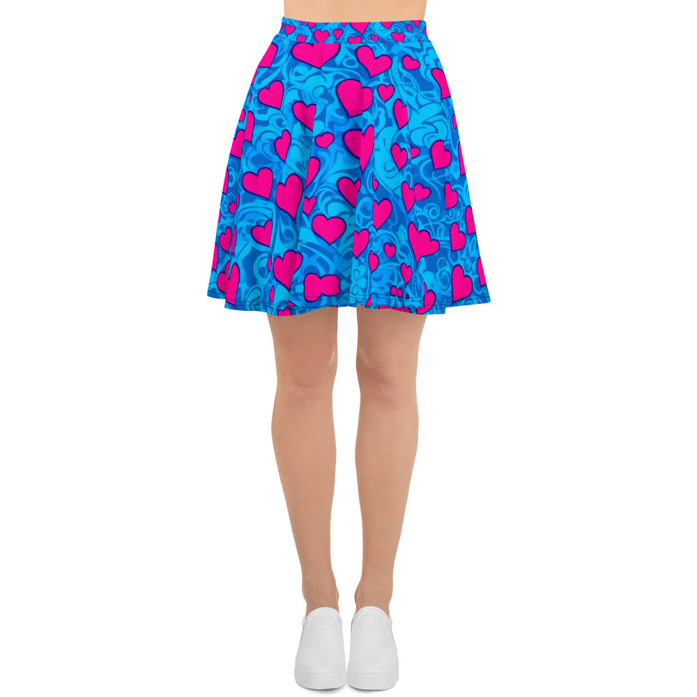 Pink Hearts on Blue Skirt