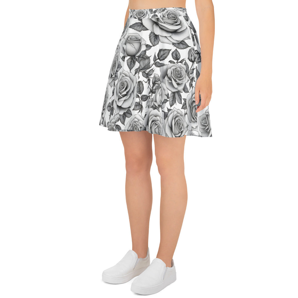 Black and White Roses Tattoo Style Skirt