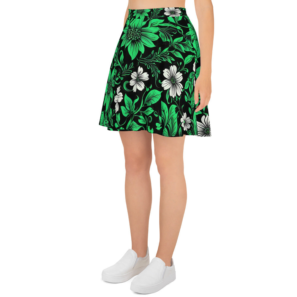 Green on Black Floral Skirt