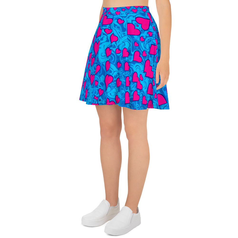 Pink Hearts on Blue Skirt