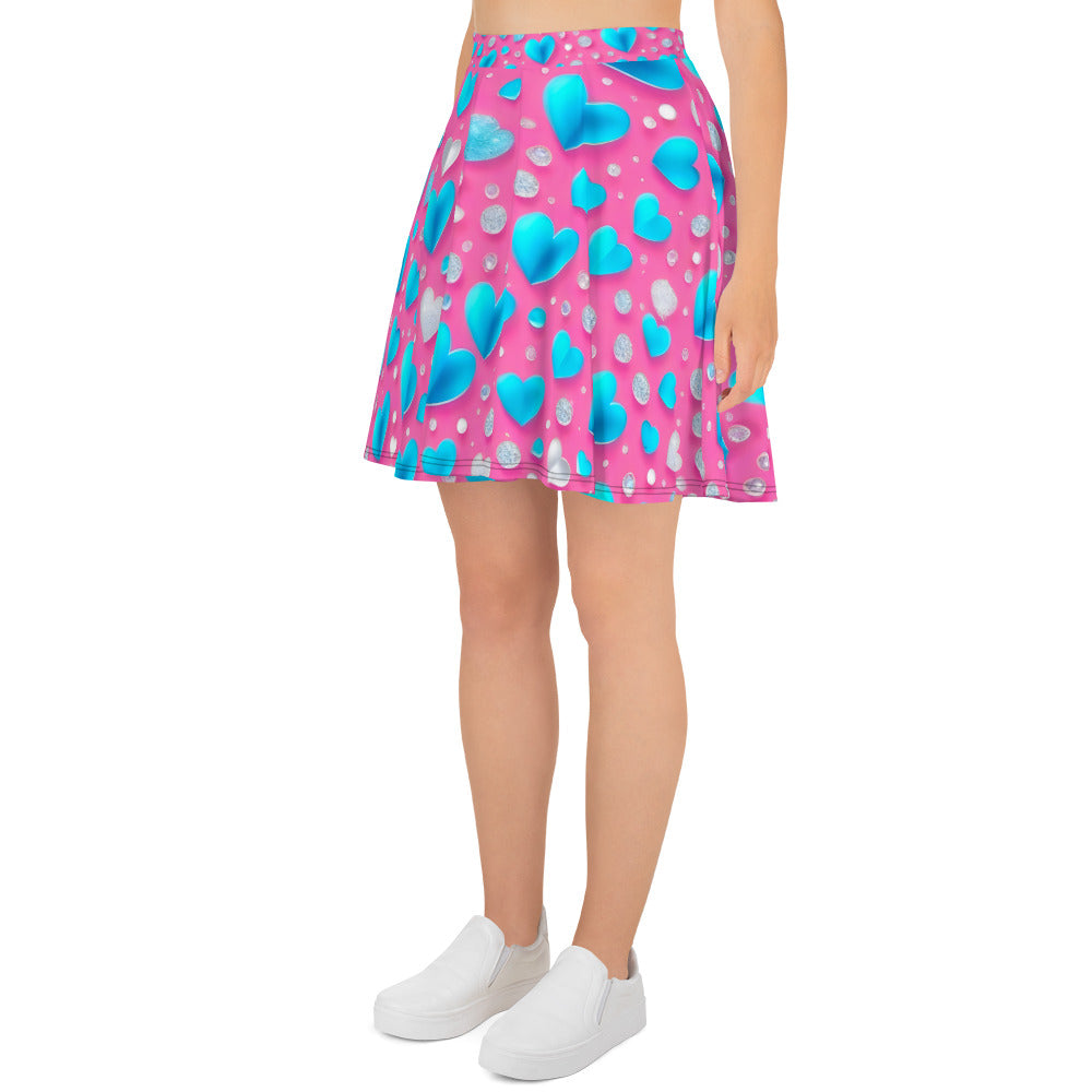 Cute Blue Hearts on Pink Skirt