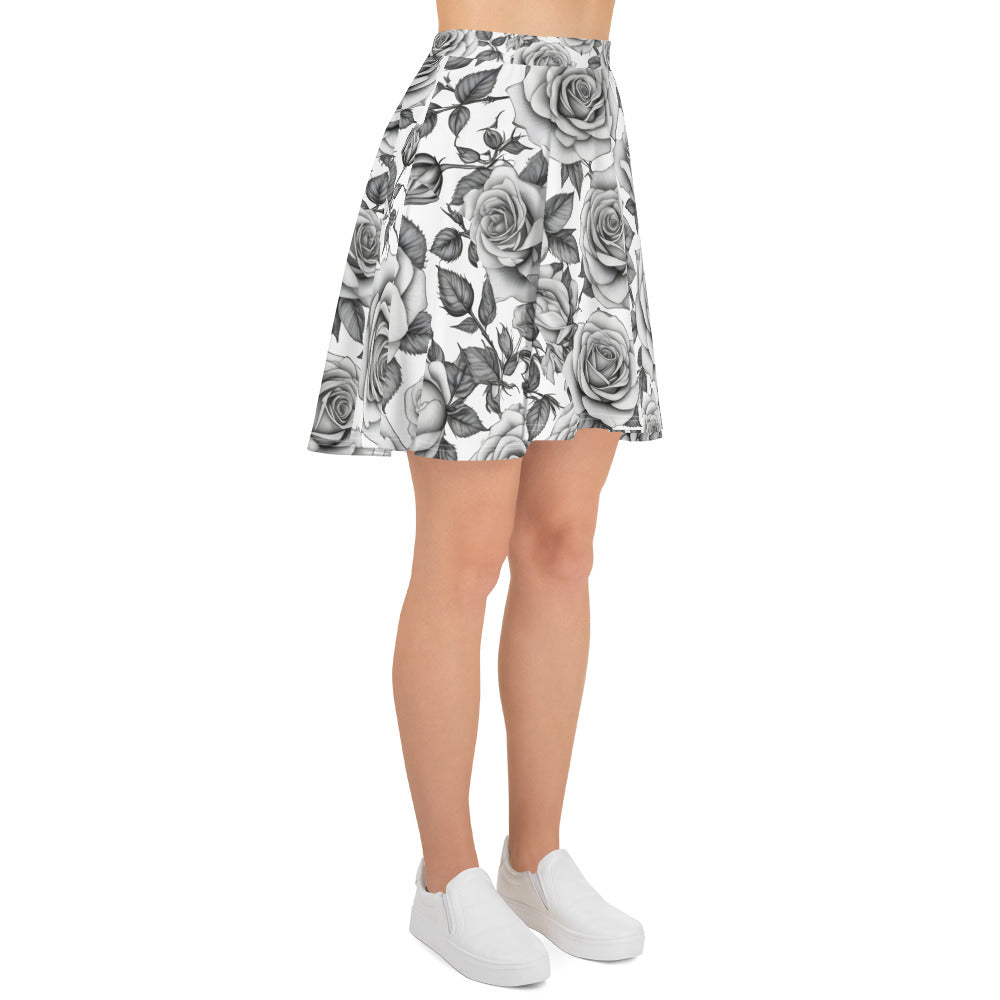 Black and White Roses Tattoo Style Skirt