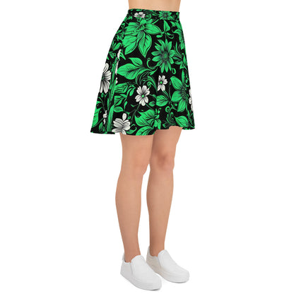 Green on Black Floral Skirt