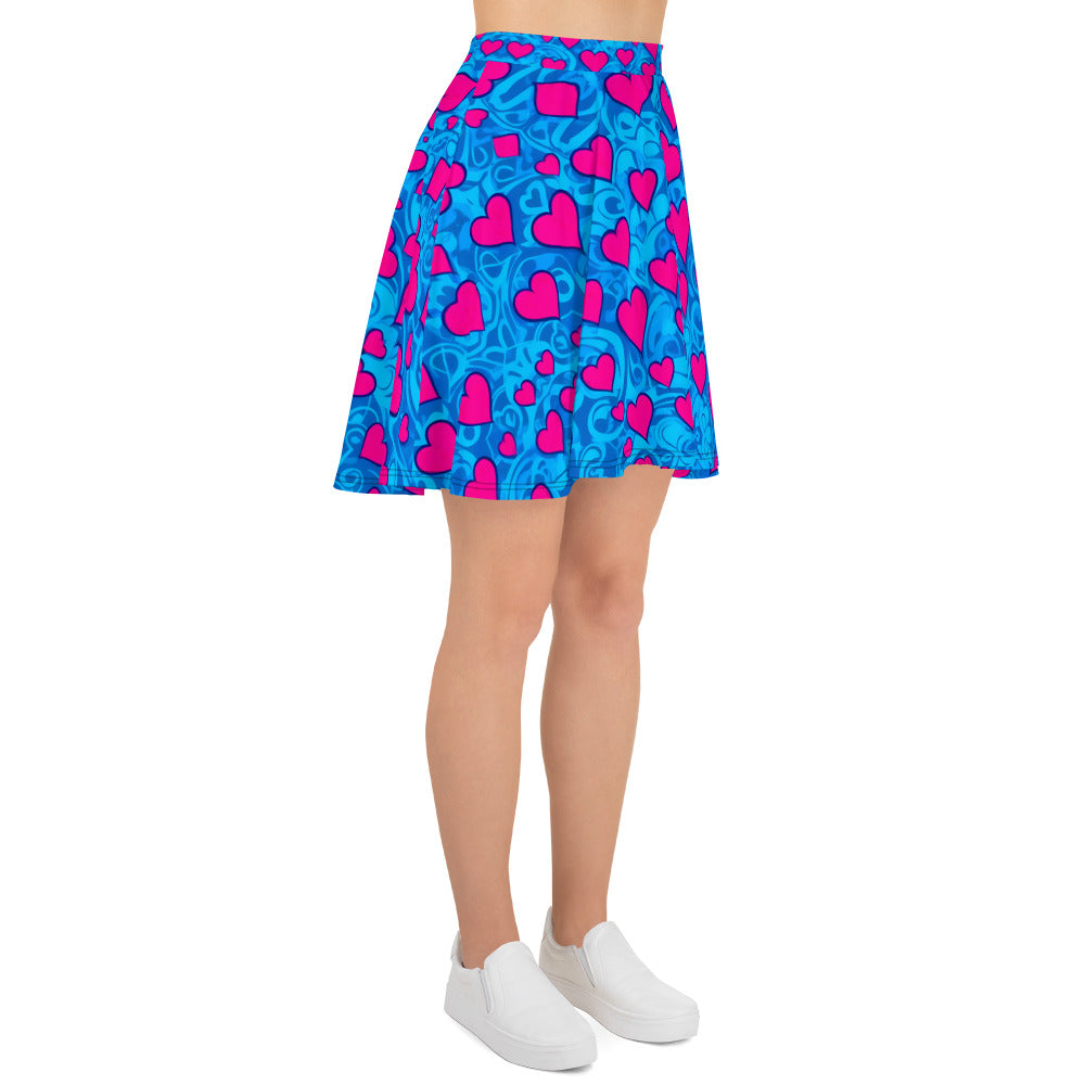 Pink Hearts on Blue Skirt